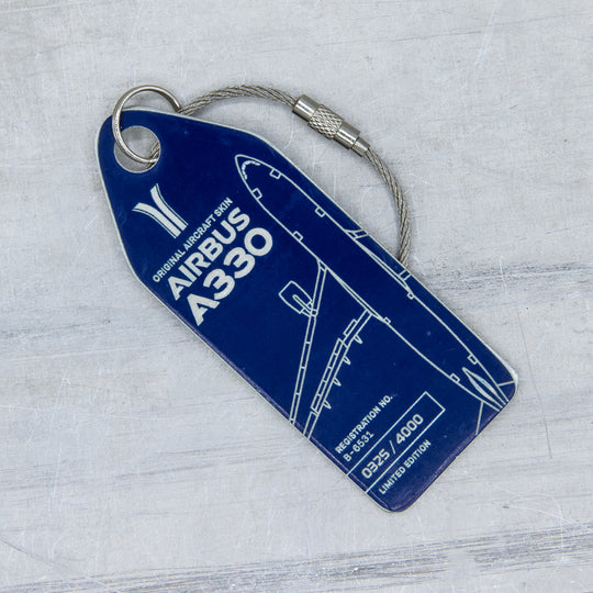 Aviationtag made from China Southern Airbus A330-200 B-6531 fuselage – upcycled aircraft skin, limited edition plane tag, aviation memorabilia. Dark blue aircraft tag 