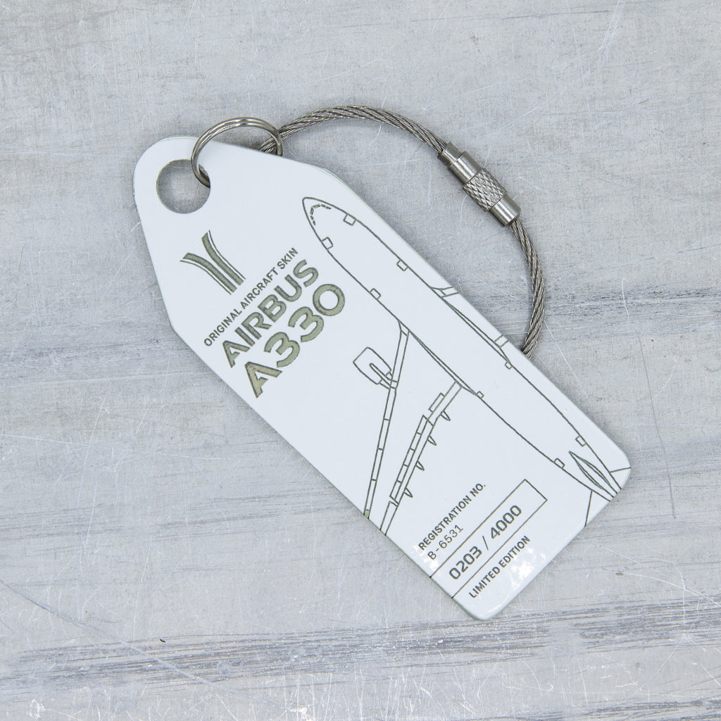 Aviationtag made from China Southern Airbus A330-200 B-6531 fuselage – upcycled aircraft skin, limited edition plane tag, aviation memorabilia. White aircraft tag 
