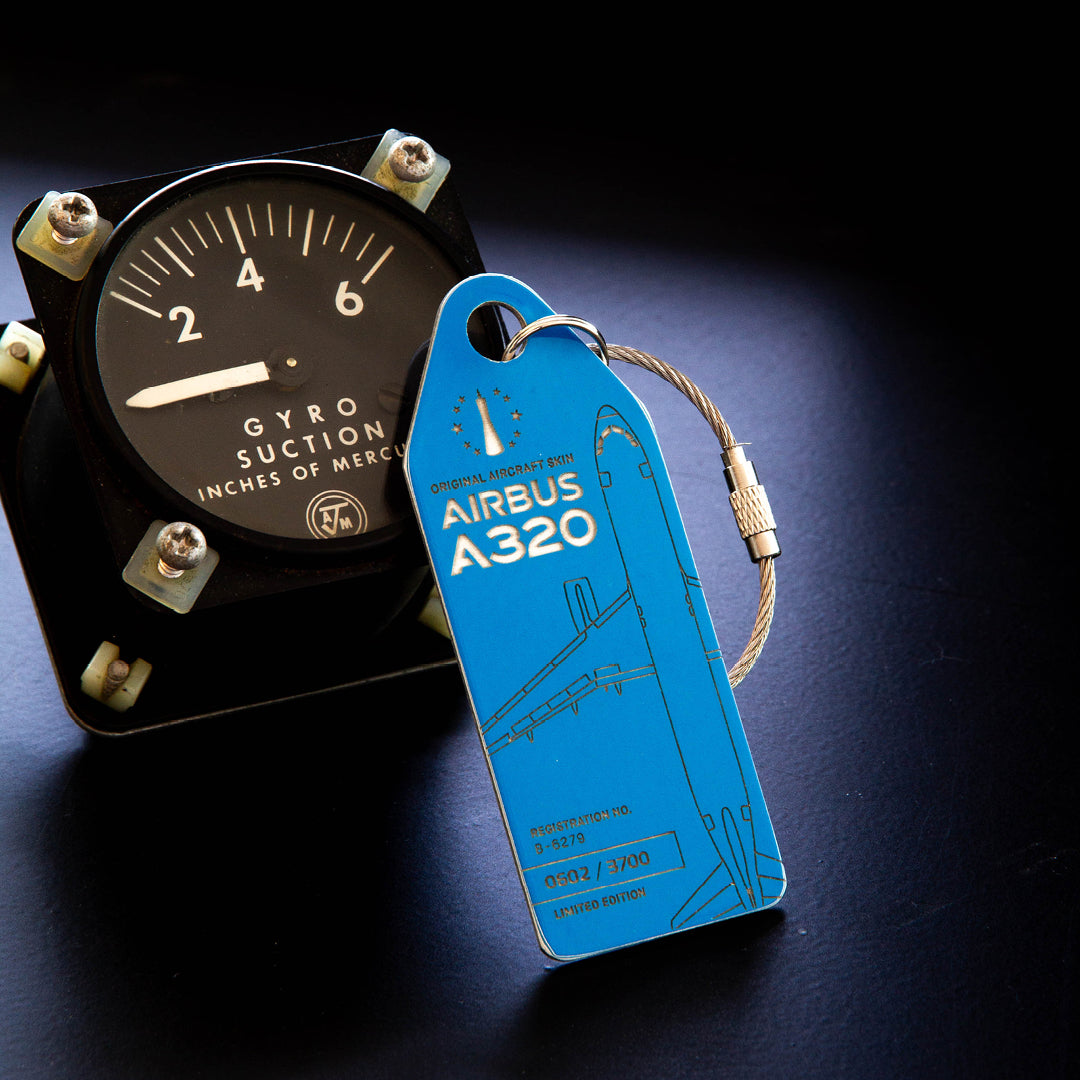 Aviationtag B-6279 Airbus A320 Edition China Southern Airlines aircraft tag light blue mood shot with cockpit instrument