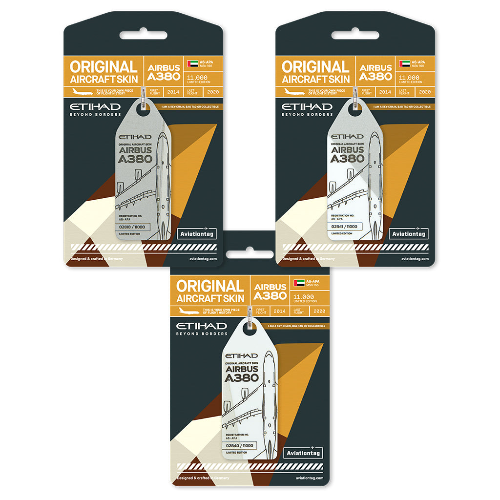 Aviationtag x Etihad Airbus A380 Plane Tag Edition A6-APA Aircraft Tag Collage Bicolor plane tags