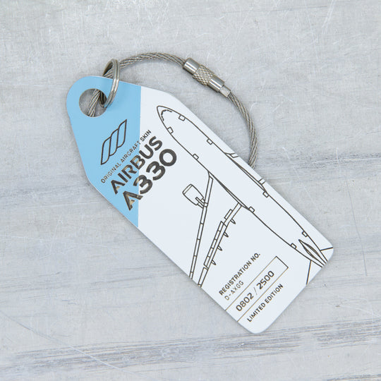 Aviationtag Airbus A330 D-AXGG Eurowings and Turkish Airlines Edition - Photo of white anf light blue aircraft tag without cardboard