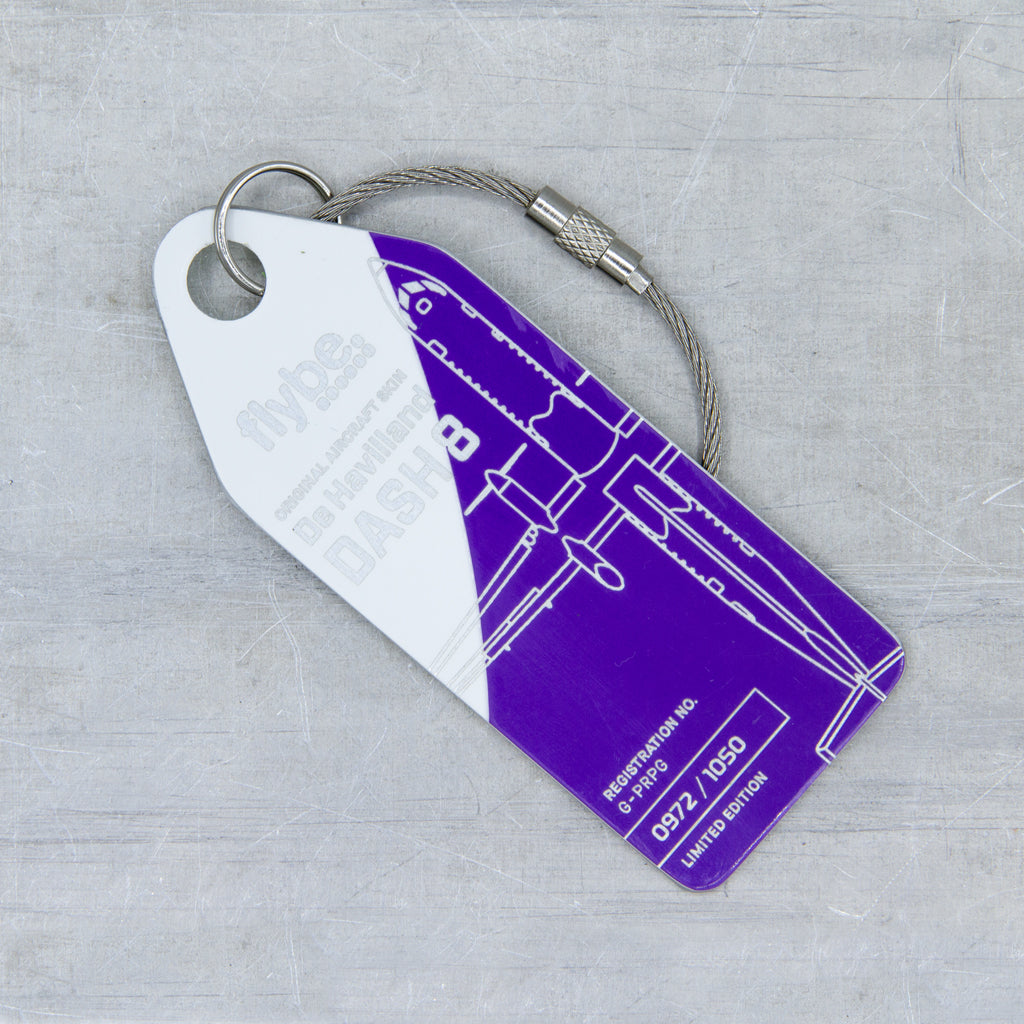 Aviationtag Flybe Tribute Edition Dash 8 G-PRPG aircraft tag purple white 