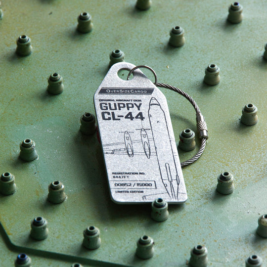 Conroy Skymonster CL44 Guppy Aviationtag Edition Silver - Aircraft tag Close up on a piece of aircraft skin with a lot of rivets
