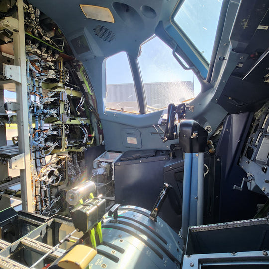 Aviationtag Edition Hunnu Air ATR 72-212 2-JUCE JU-8001 Aircraft Tag Photo of ATR in teardown - cockpit view