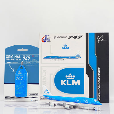 JC Wings X Aviationtag KLM Boeing 747 PH-BFG Aircraft Model Set 1:400 Flaps Down