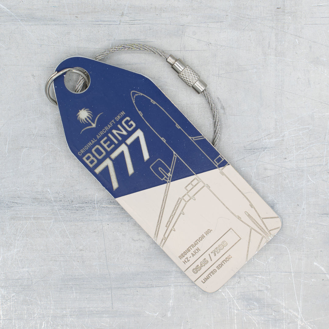 Boeing 777-200 Edition Bicolored Blue and Beige Aircraft Tag Front