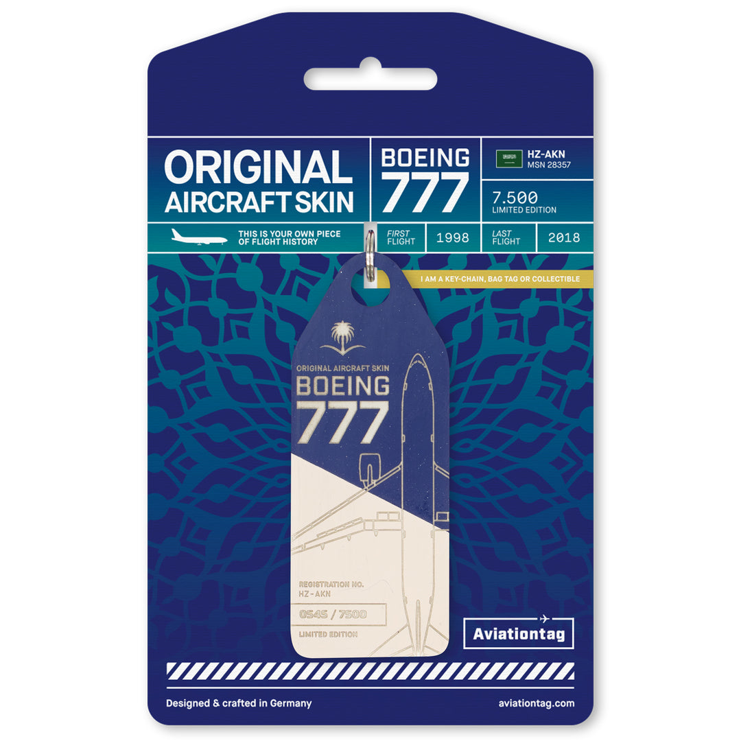 Boeing 777-200 Edition Bicolored Blue and Beige Aircraft Tag with Cardboard