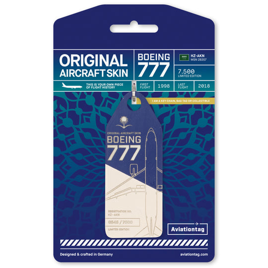 Boeing 777-200 Edition Bicolored Blue and Beige Aircraft Tag with Cardboard