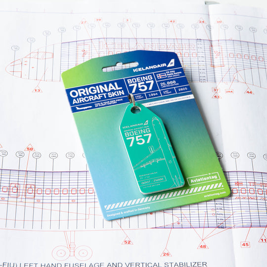 Aviationtag x Icelandair Hekla Aurora Boeing 757 TF-FIU Edition -one of the ight green variants aircraft tag on plane blueprint