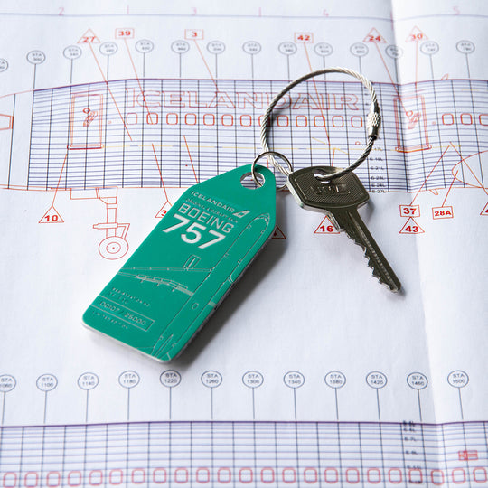 Aviationtag x Icelandair Hekla Aurora Boeing 757 TF-FIU Edition - dark green aircraft tag variant on blueprint of plane