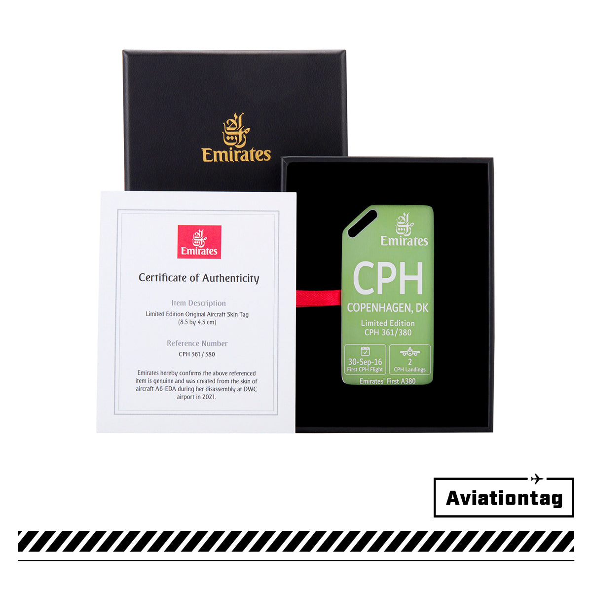 ☆新品未開封☆ エミレーツ航空 A380 A6-EDA CPH スキンタグ 希少 Emirates Airbus A380 Aircraft Skin Tags - Exclusive to Aviationtag !