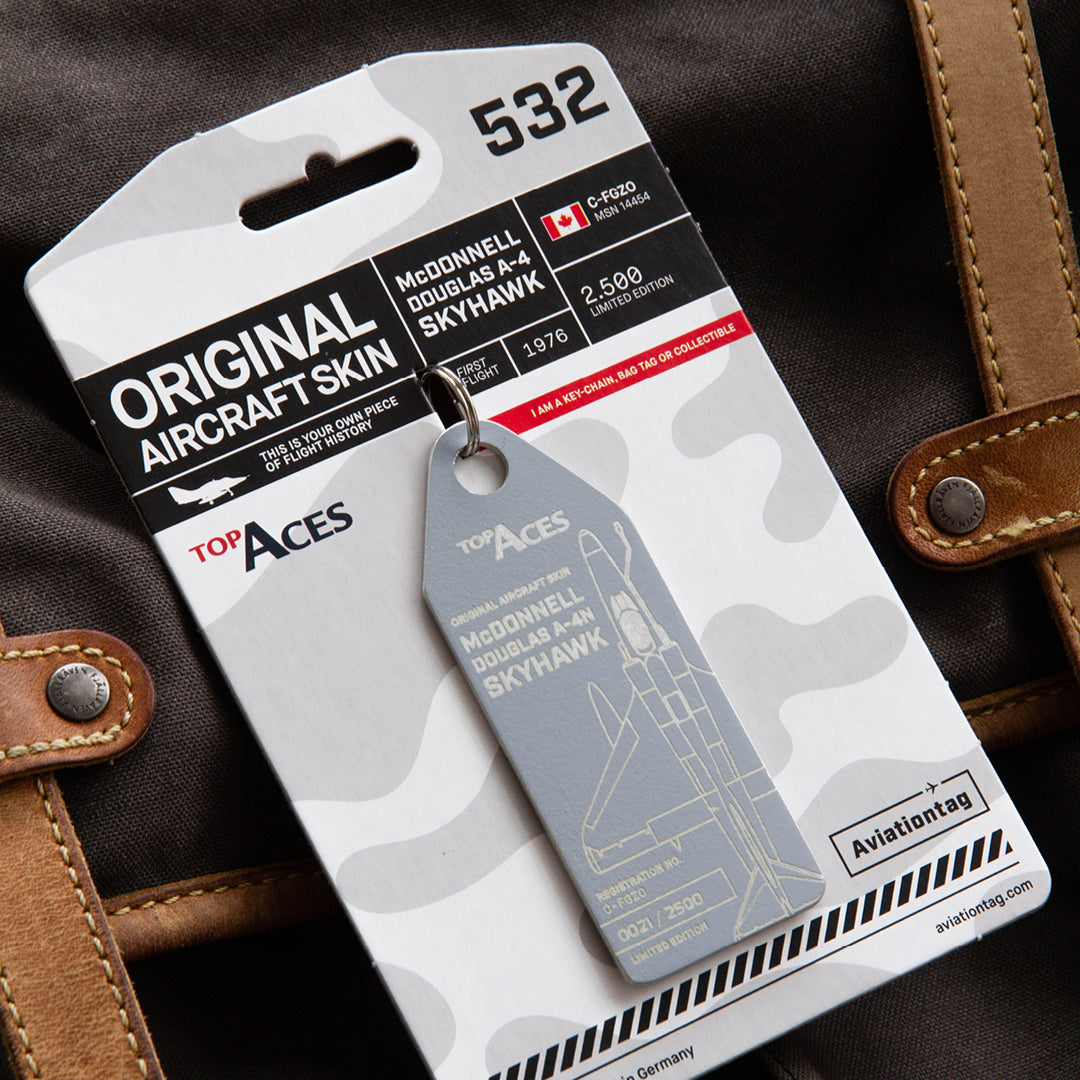 Aviationtag x Top Aces McDonnell Douglas A-4 Skyhawk Edition C-FGZO plane tag on packaging mood photo