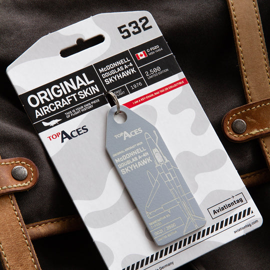 Aviationtag x Top Aces McDonnell Douglas A-4 Skyhawk Edition C-FGZO plane tag on packaging mood photo