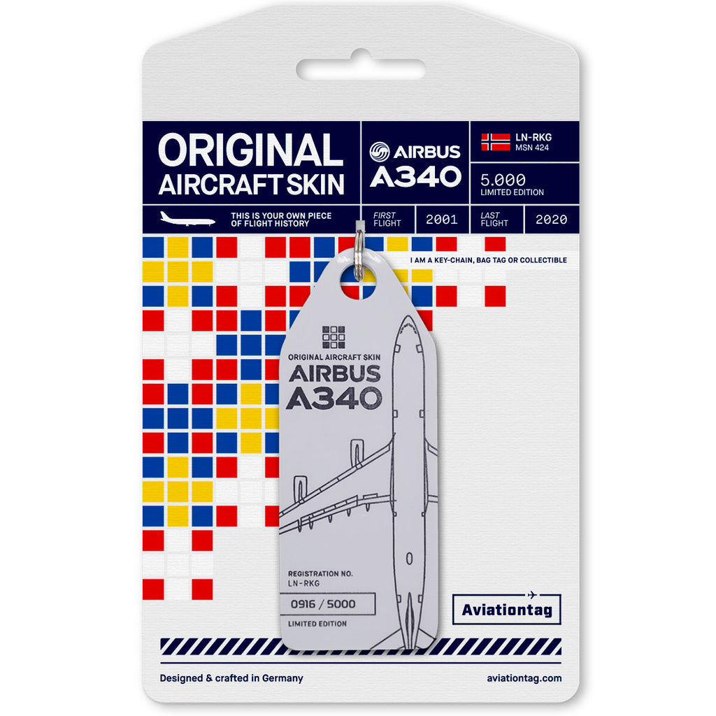 Original Aircraft Skin Tags | Airbus A340 LN-RKG Keychain