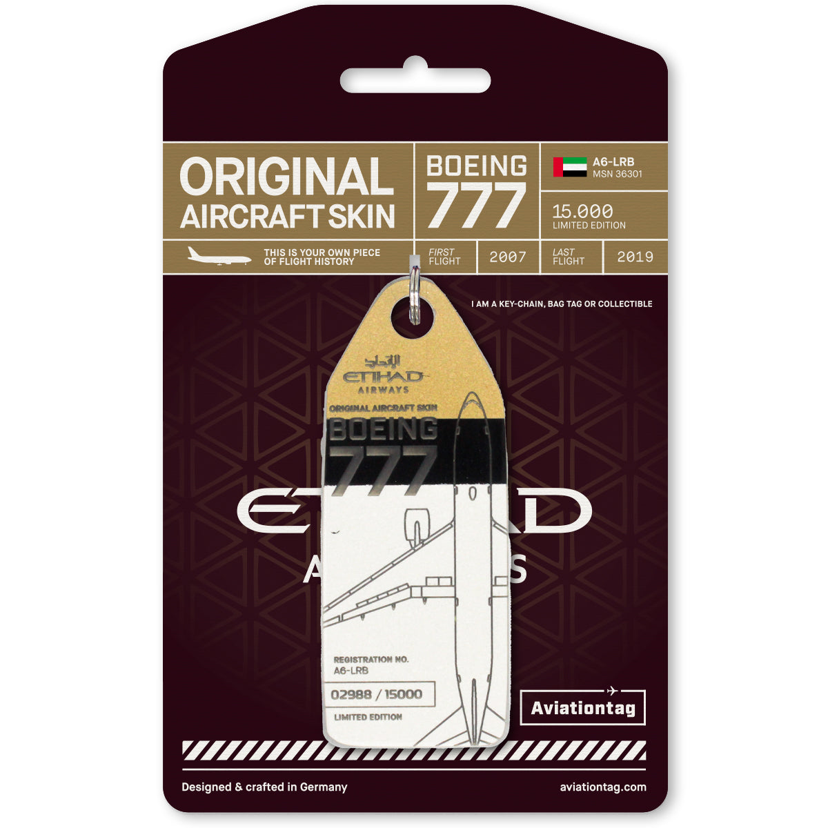 航空機・ヘリコプター Aviationtag ETIHAD B777 A6-LRB Etihad Boeing 777 - A6-LRB Schlüsselanhänger Trio – Aviationtag
