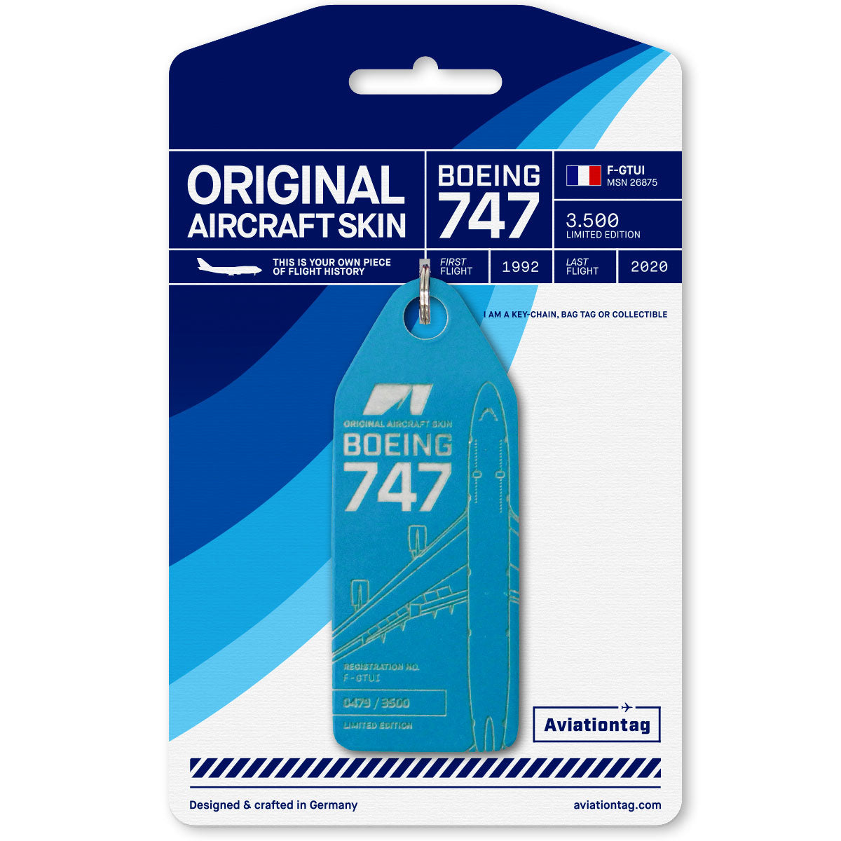 Authentic Plane Skin Tags | Boeing 747 F-GTUI Keychain