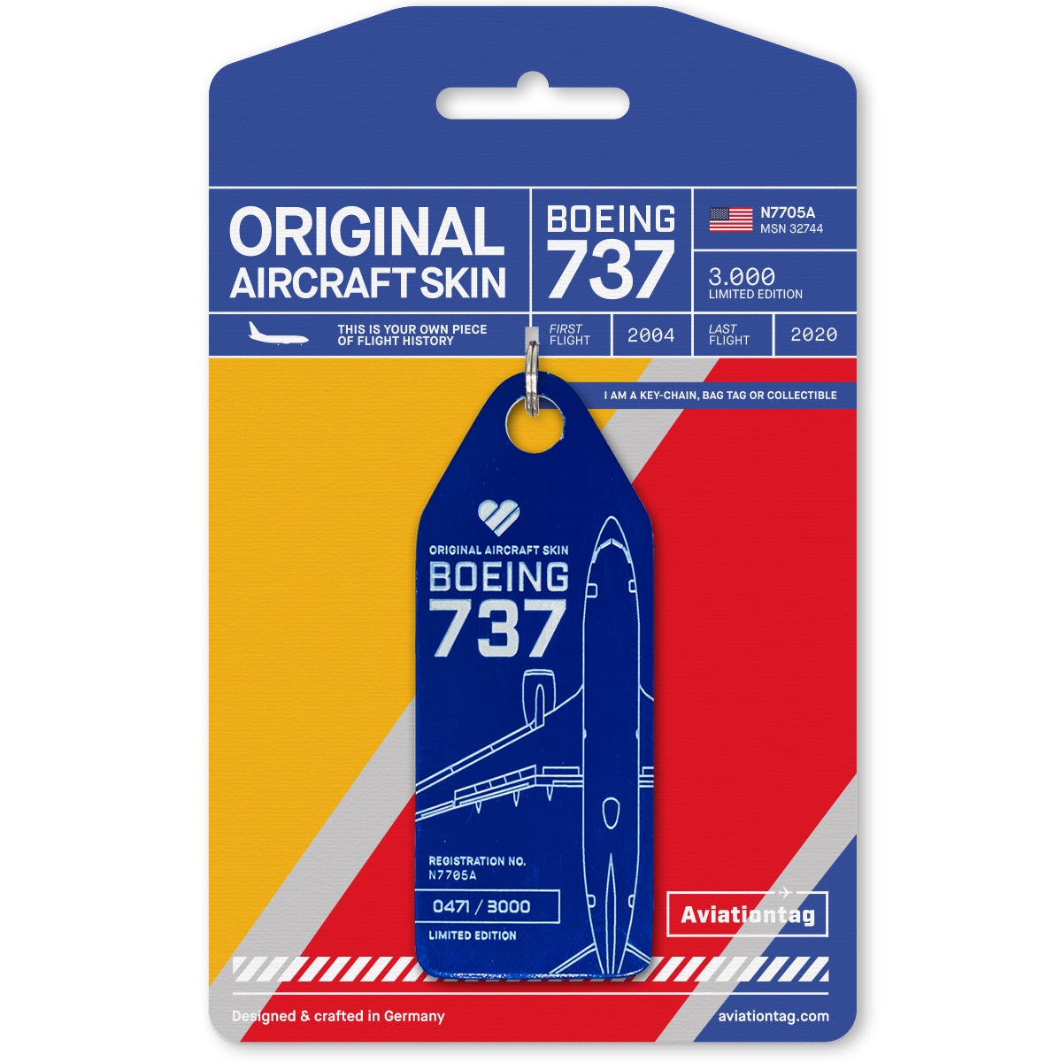 Boeing 737 - N7705A Schlüsselanhänger Blau kaufen – Aviationtag