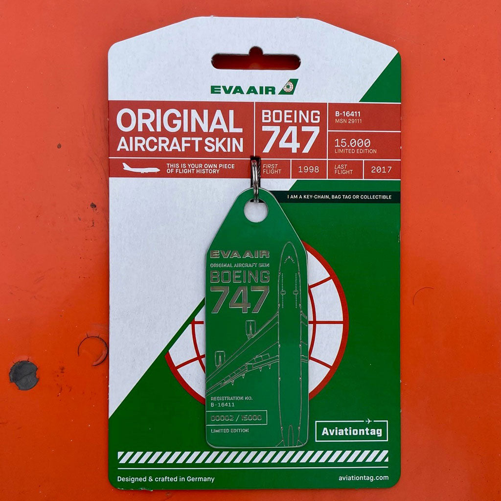 Aircraft Skin Tags | EVA Air Boeing 747 B-16411 Keychain | Aviationtag