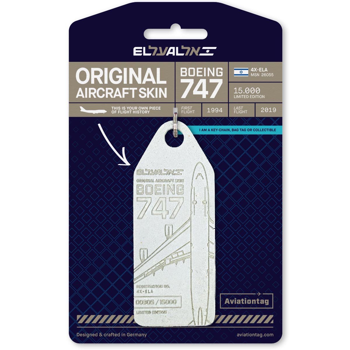 El Al Boeing 747 - 4X-ELA Schlüsselanhänger Grau – Aviationtag